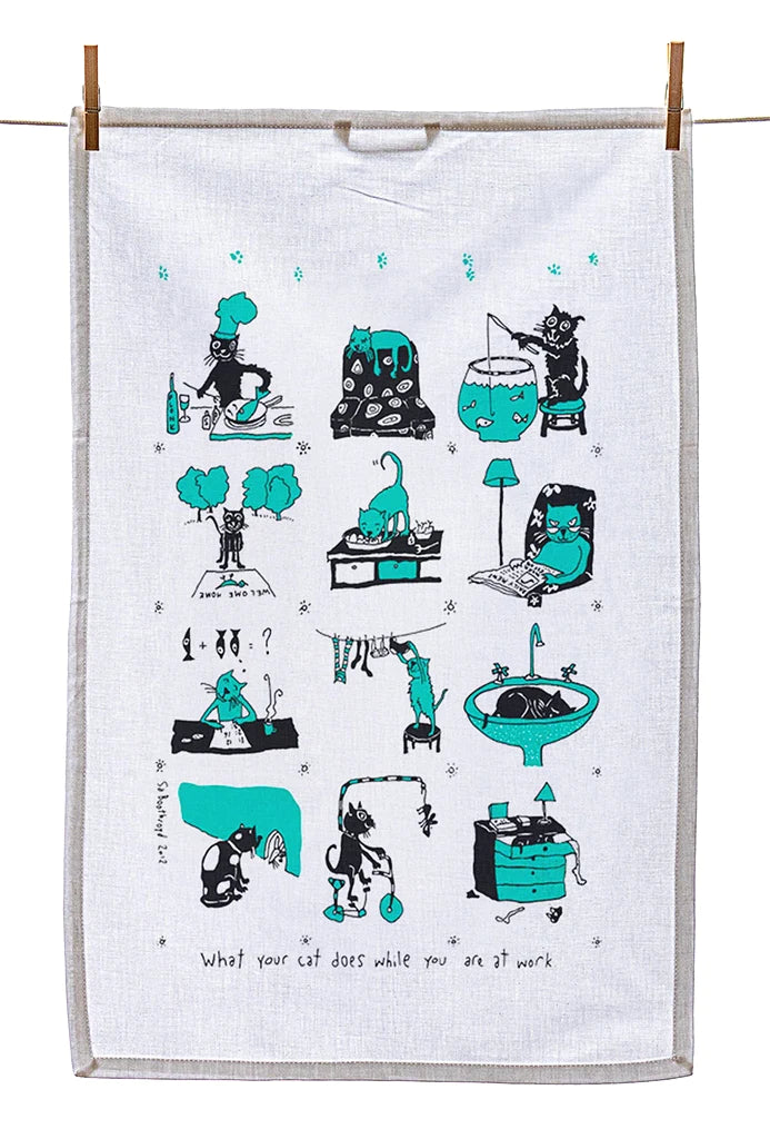 SA Boothroyd Tea Towel - What Your Cat Does While You Are At Work