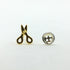 Tiny Stud Earrings - Gold Scissors And Silver Button