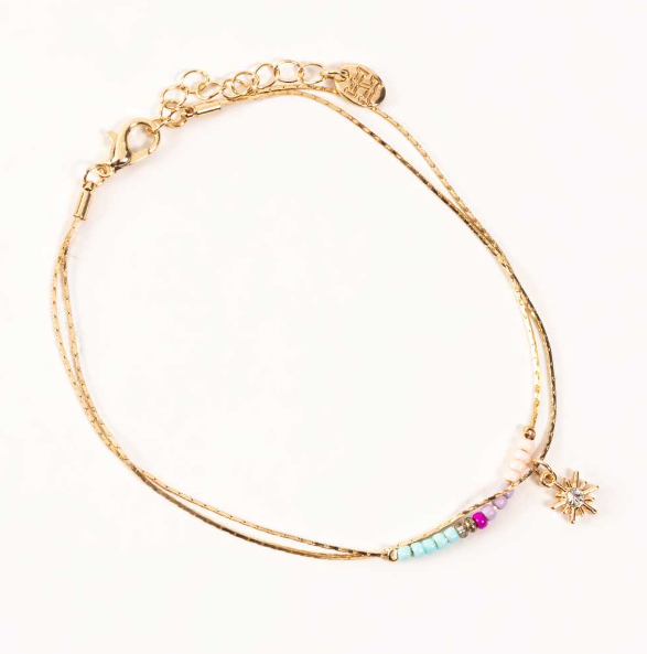 Elsie & Zoey Anklets - Gold Sun/Multi Bead