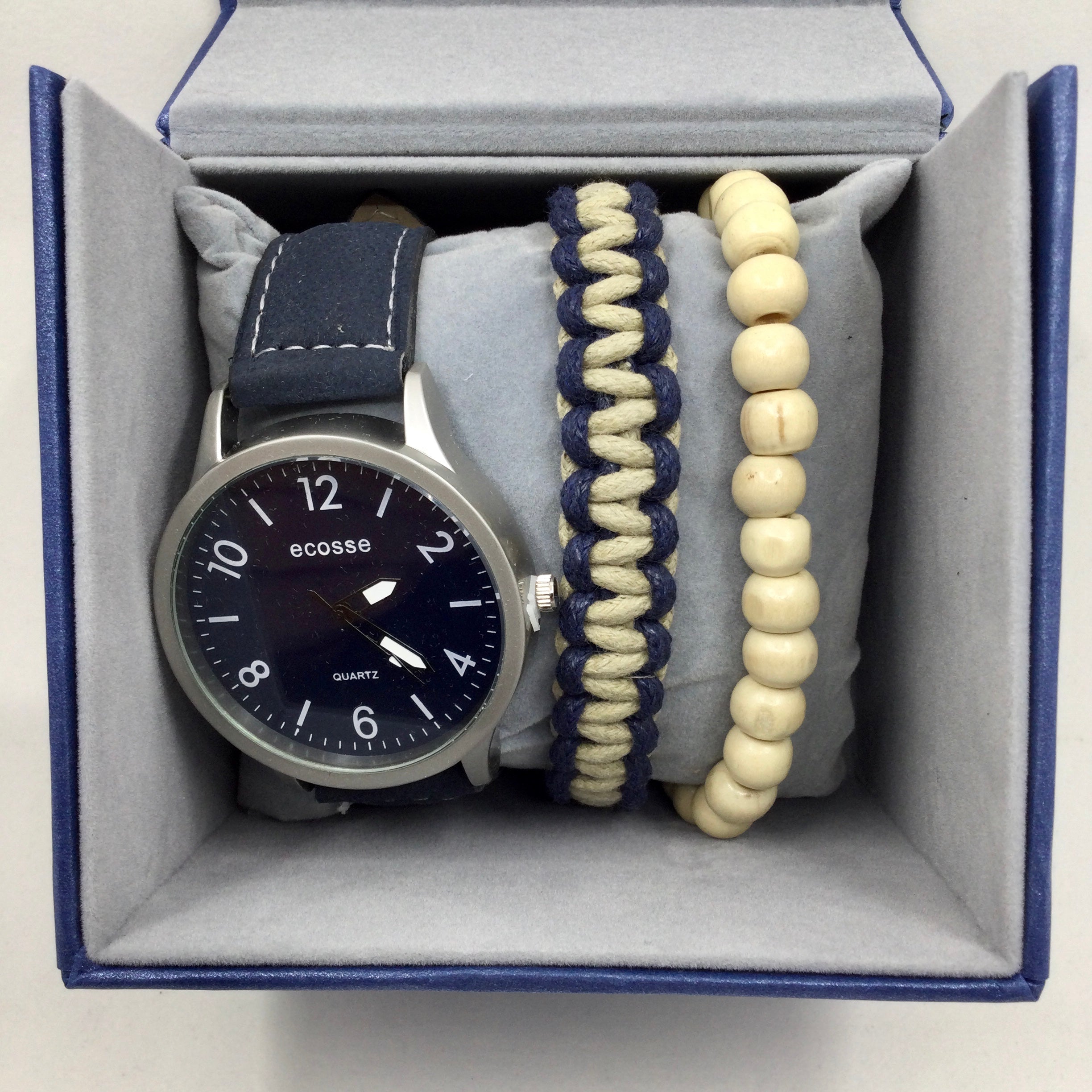 Men's Gift Set - Men's Watch and Beaded Bracelet - Navy