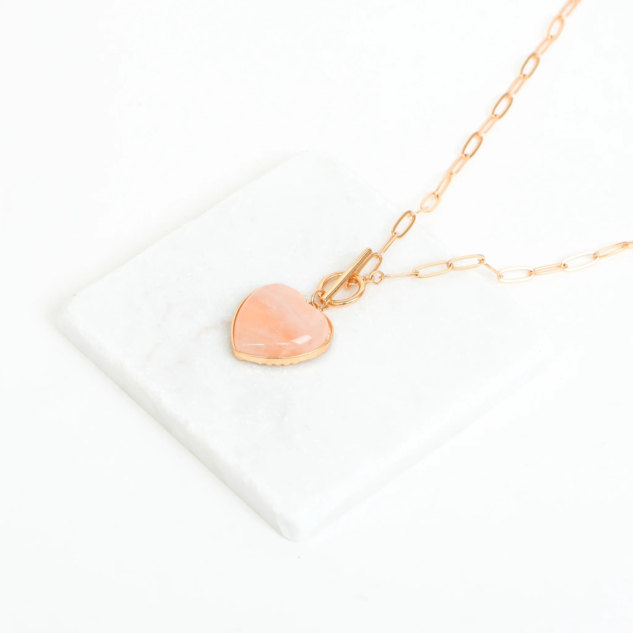 Chain Necklace with Heart Shaped Natural Stone Pendant