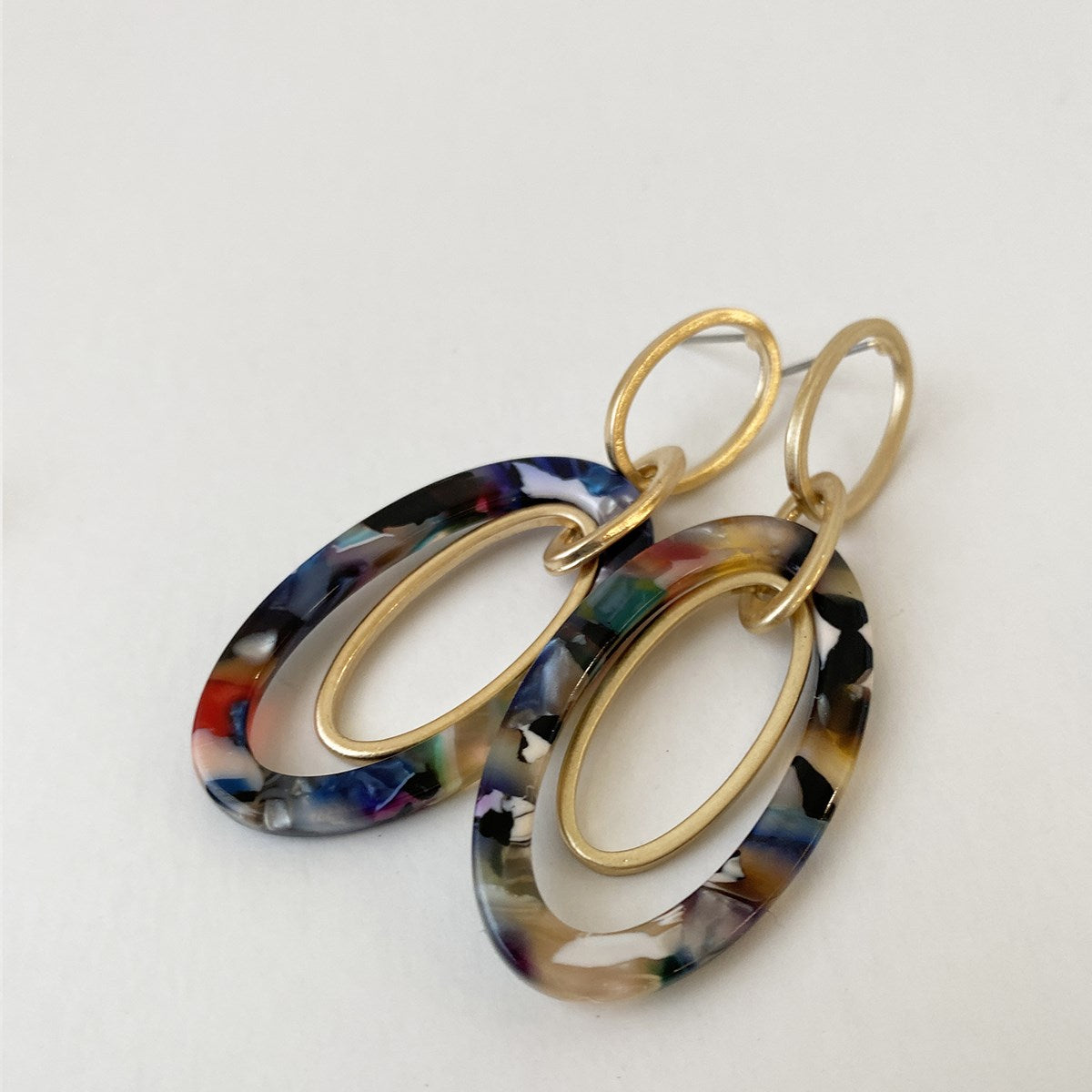 Oval Coloured Ring Resin Earrings
