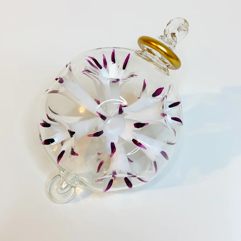 Blown Glass Ornament - White & Blue Violet Blossoms