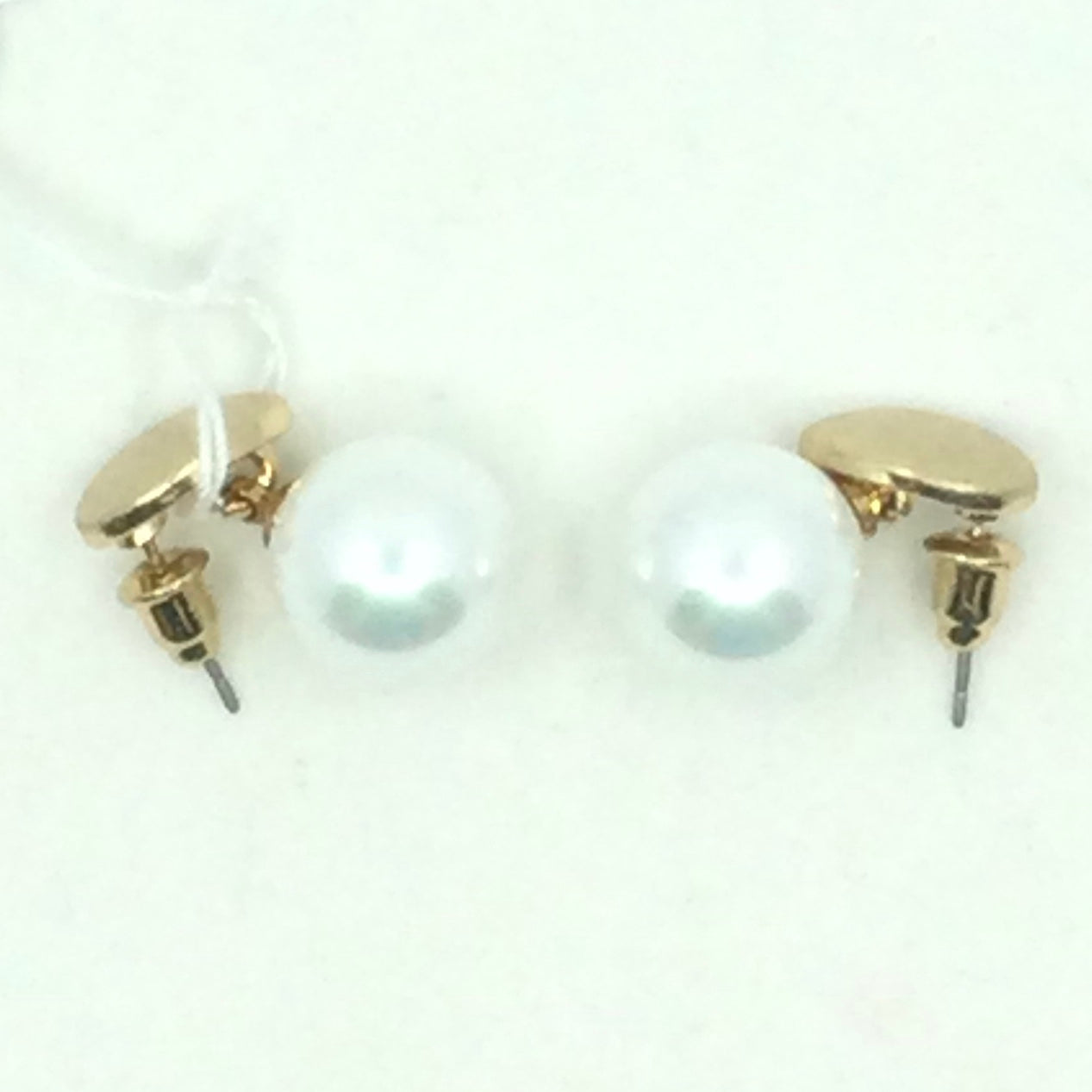 Brushed Metallic Earrings with Pearl - White & Gold