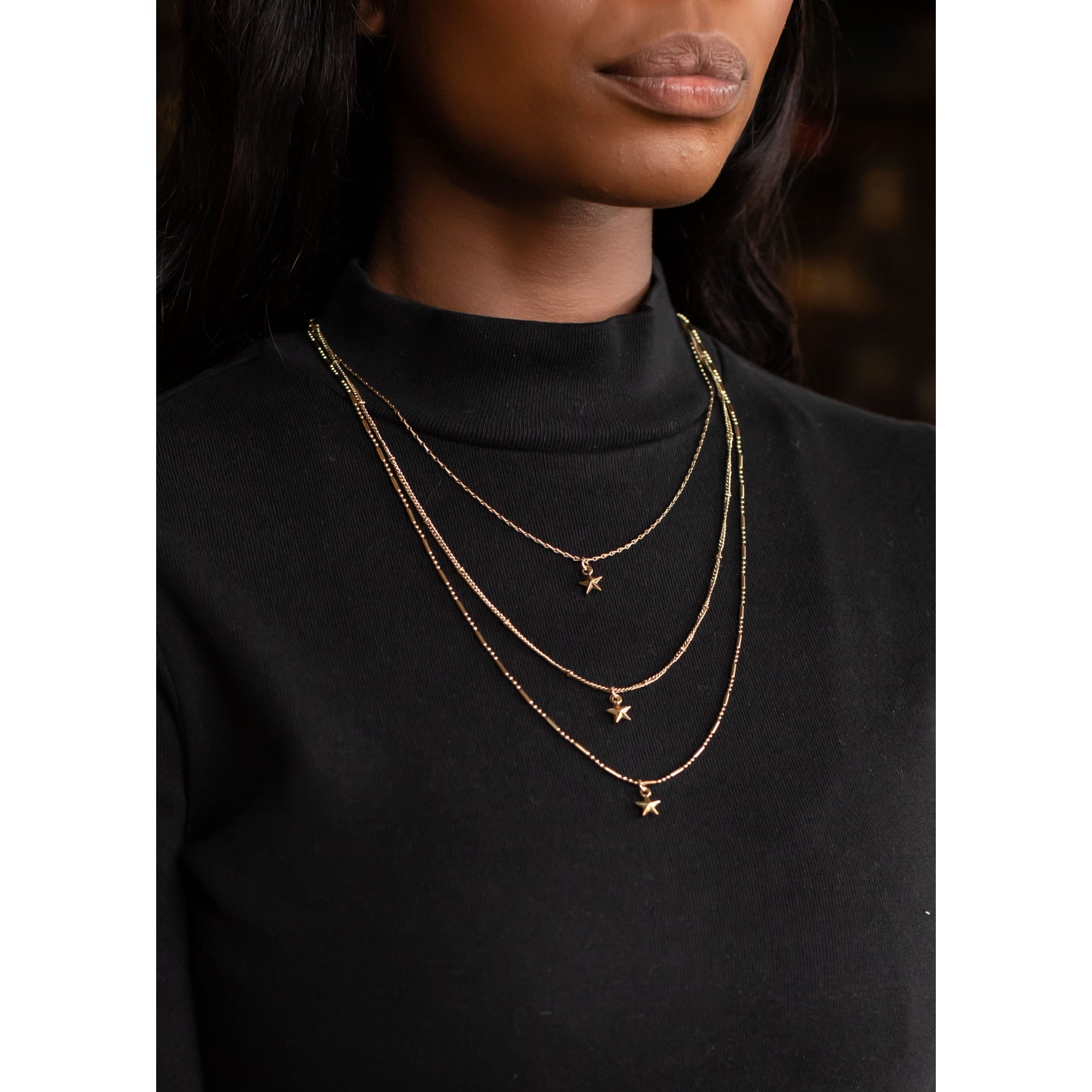 Gold Layered Necklace with Star Charms