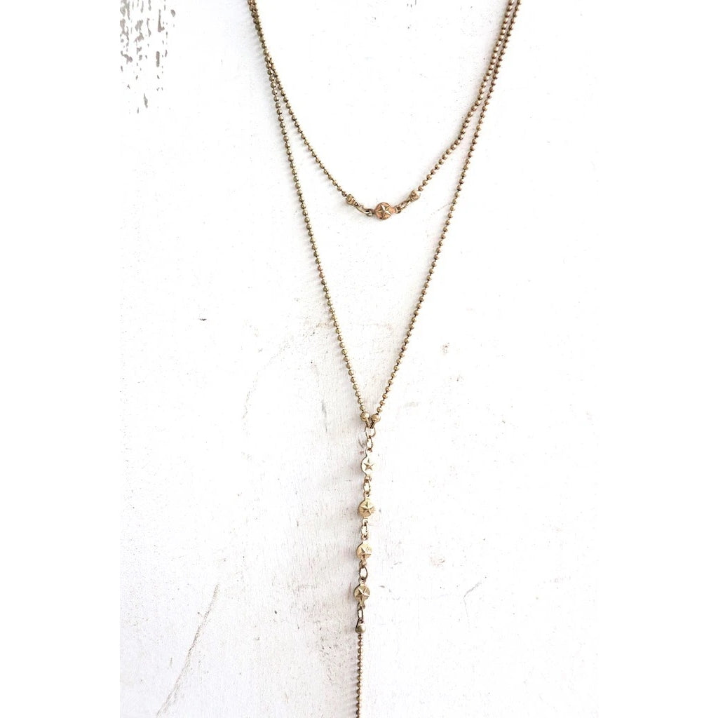 Long Layered Brass Necklace 28"