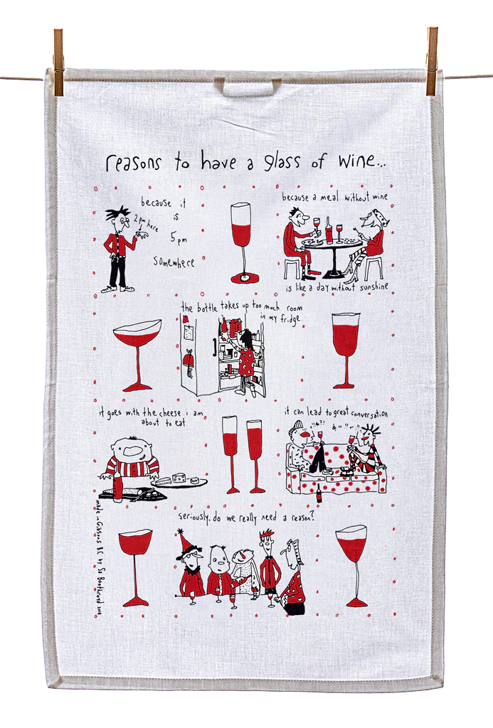 SA Boothroyd Tea Towel - Reasons To Have A Glass Of Wine