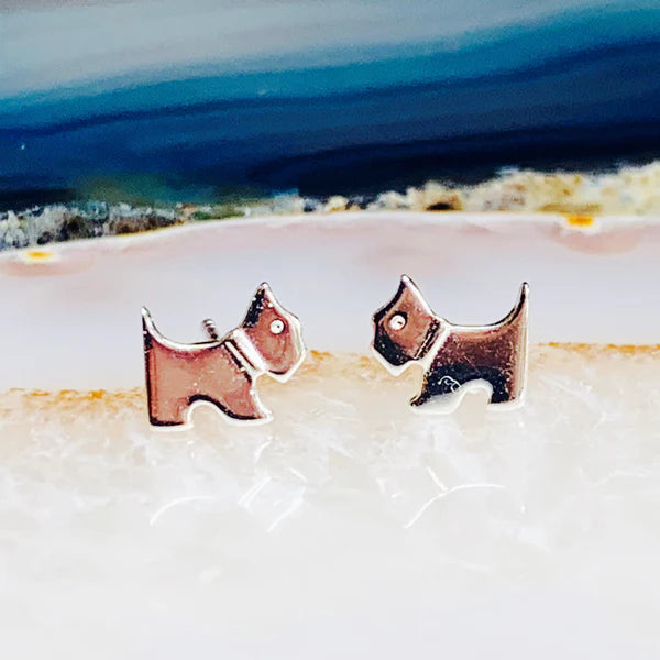 Tiny Stud Earrings - Silver Scottie Dogs